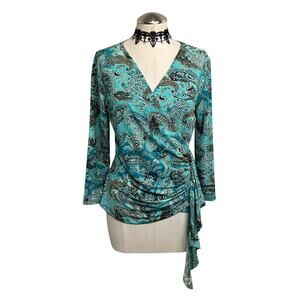 Vtg Y2K 90's DressBarn Faux Wrap Bedazzled Paisley Boho Fairy Core Office Blouse